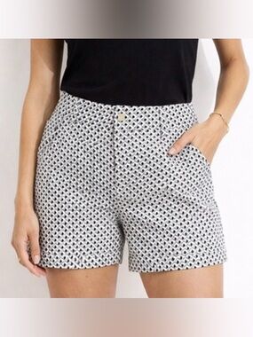 LOFT Print Shorts White/Black Linen Blend Size 4 NWOT